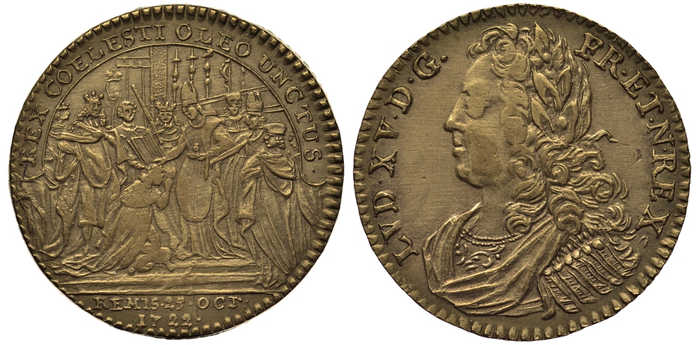 Франция жетон 1722 Людовик XV, 25 октября 1722 , коронация бронза 413-3134