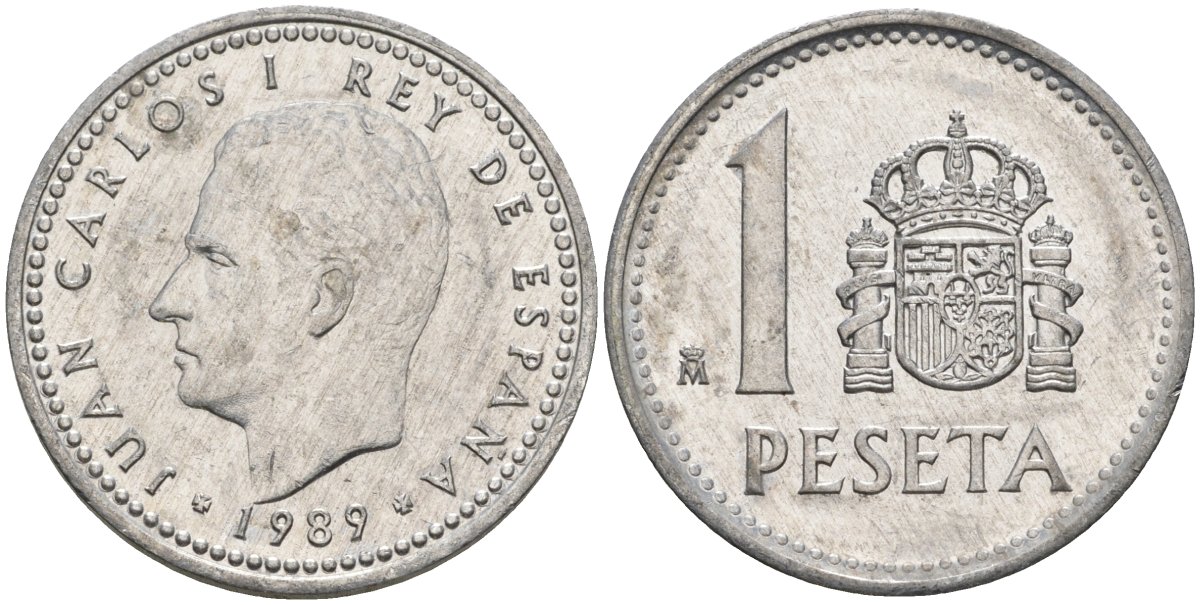 Испания 1 песета 1989 M, Хуан Карлос I (1975-2014) KM 821 алюминий 4448-932
