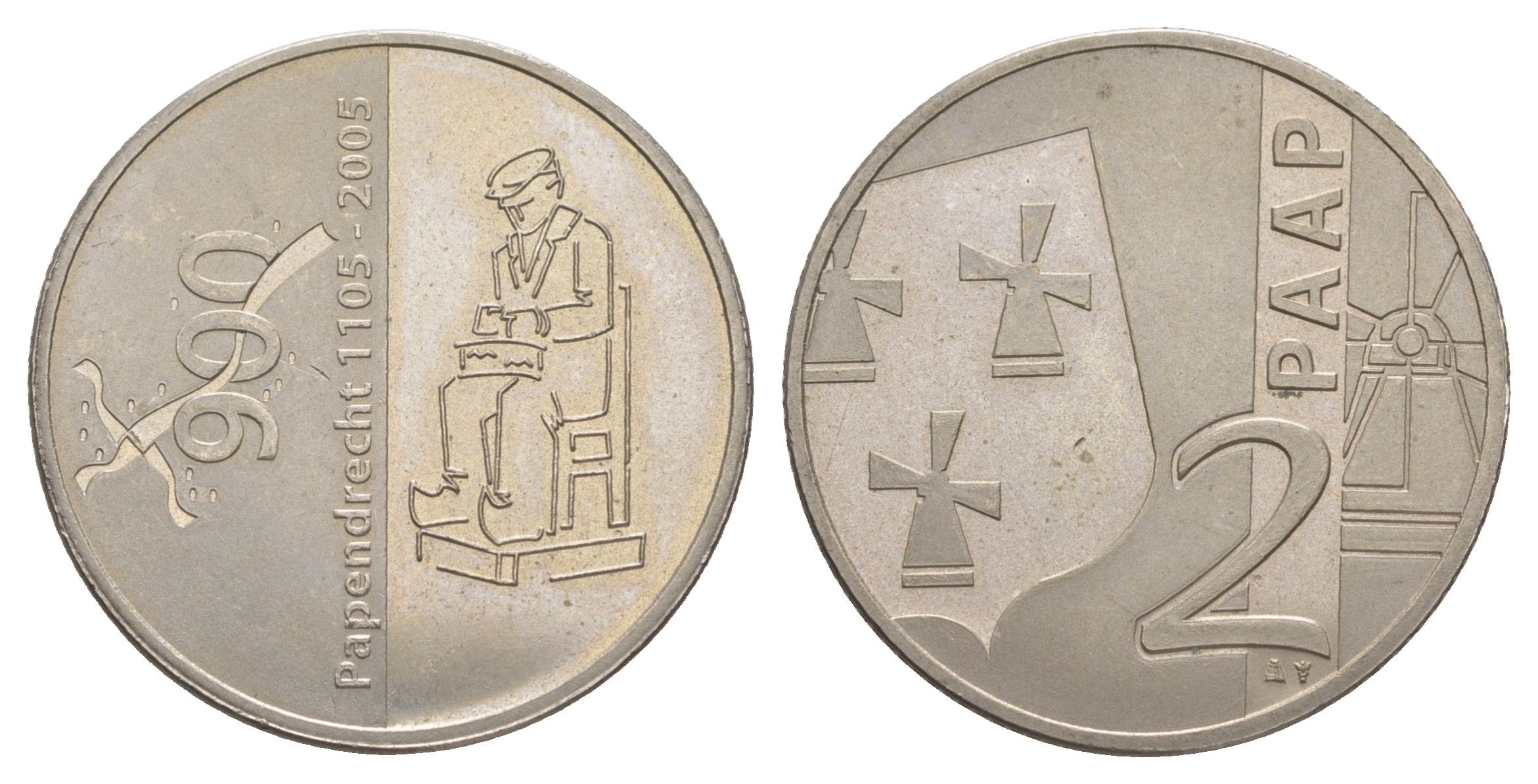 Нидерланды жетон 2 Paap - 900 лет городу Папендрехт 2005 диаметр 30 мм, вес 9,4 гр медно-никель 4637-425