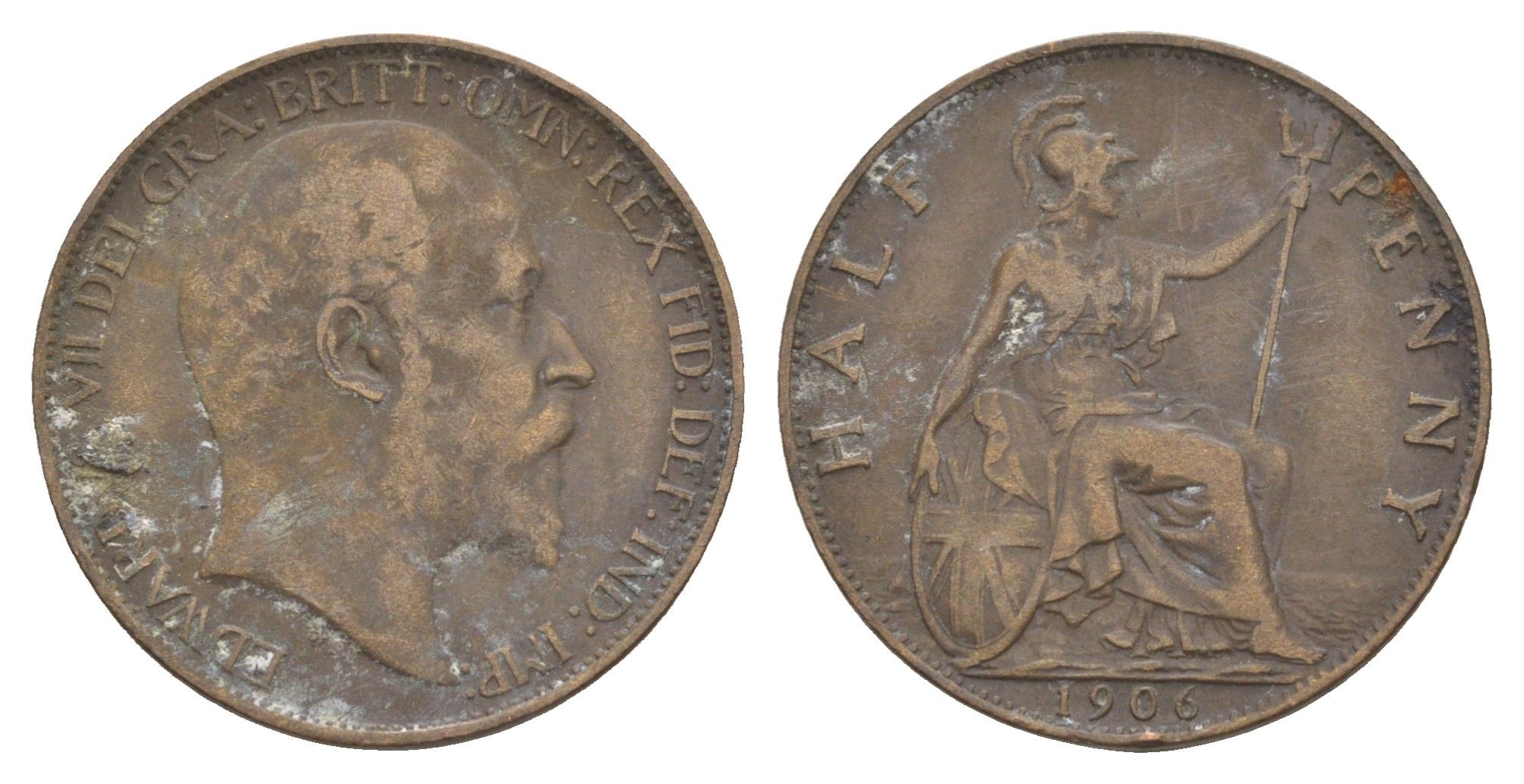 Великобритания 1/2 пенни 1906 Эруард VII (1901-1910) KM 793.2, Spink 3991 бронза 4642-424