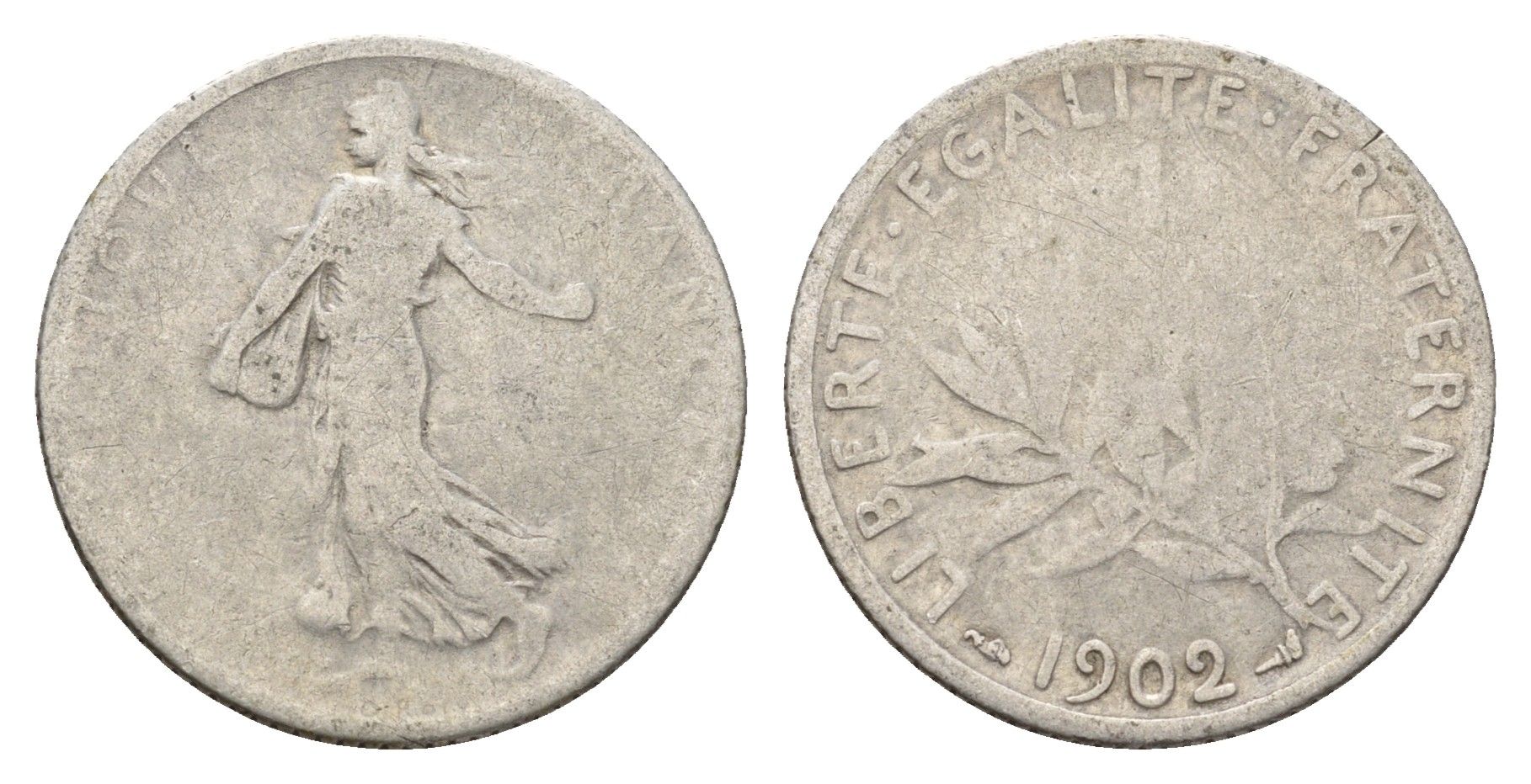 Франция 1 франк 1902 KM 844 серебро 51-1946