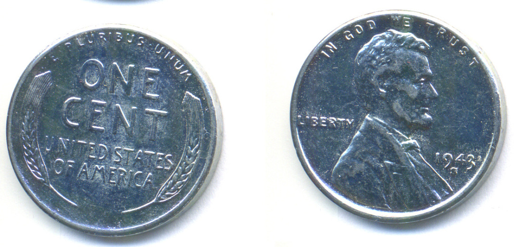 США 1 цент 1943 S (Сан-Франциско), Авраам Линкольн KM 132a сталь плакированная цинком 4392-739