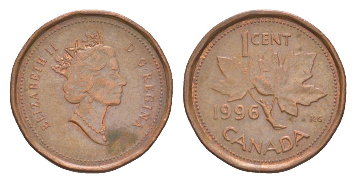 Канада 1 цент 1996 Елизавета II (1952-2022), кленовый лист KM 181 бронза 4630-616