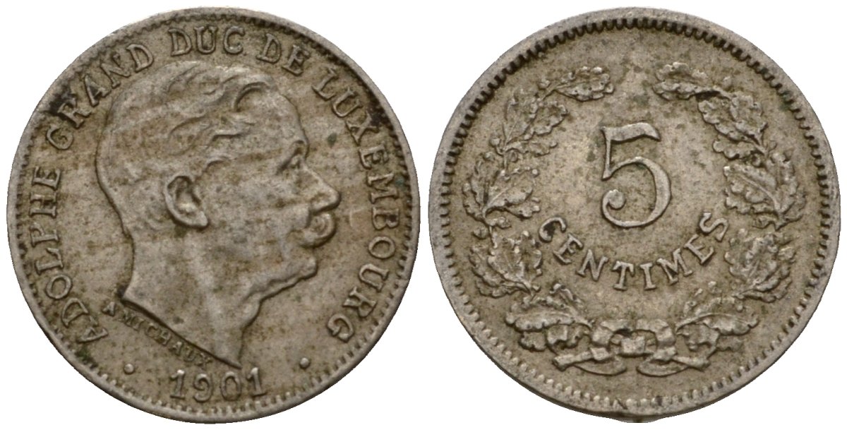 Люксембург 5 сантимов 1901 герцог Адольф (1890-1905) KM 24 медно-никель 4602-335