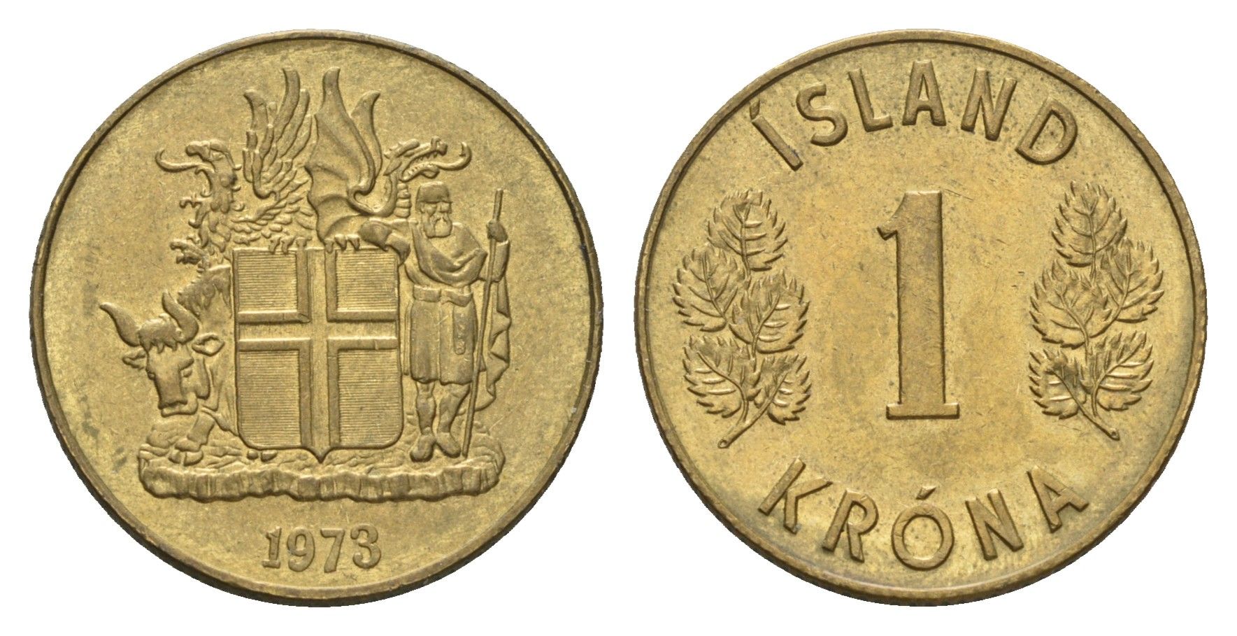 Исландия 1 крона 1973 KM 12a никель латунь aUNC 4691-513