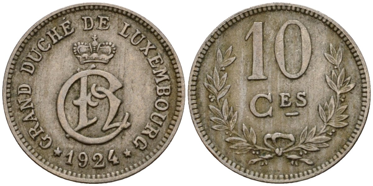 Люксембург 10 сантимов 1924 Шарлотта (1918-1964) KM 34 медно-никель 4575-1052