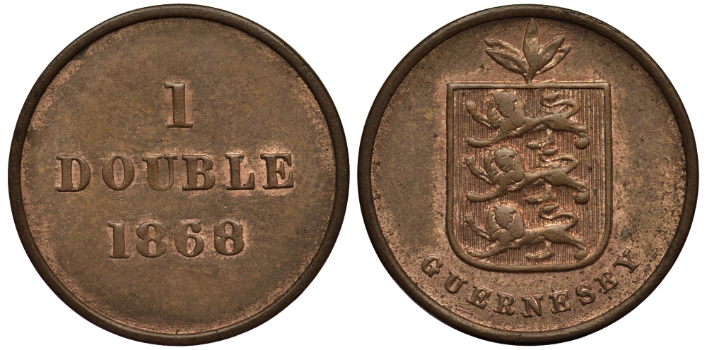 Гернси 1 дабл (дубль) 1868/30 KM 10 бронза 1524-1211