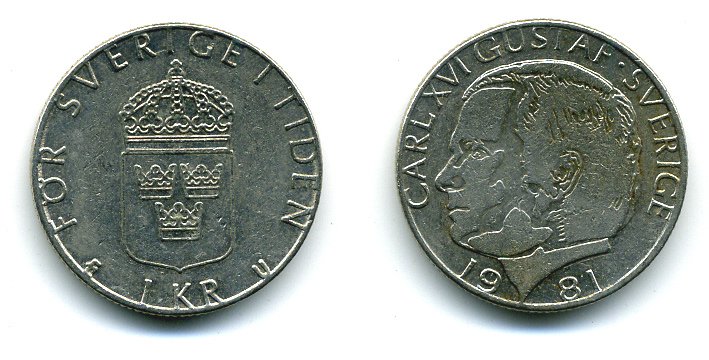 Швеция 1 крона 1981 Карл XVI Густав (1973- ) KM 852 медь плакированная медно-никелем 37-832