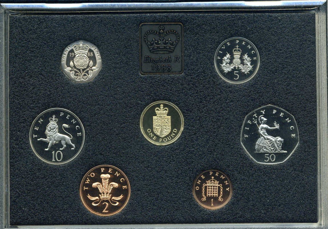 Великобритания набор из 7 монет 1988 в пластике, с сертификатом, в оригинальной коробке Spink PS 41 PROOF 5-6-4-6