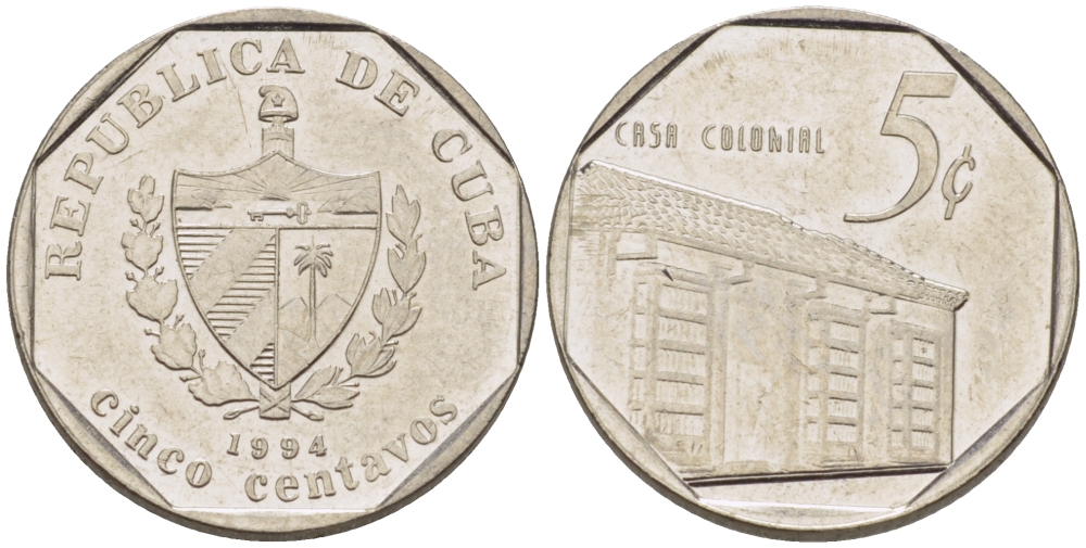 Куба 5 сентаво 1994 Casa Colonial KM 575.1 сталь плакированная никелем 66-647