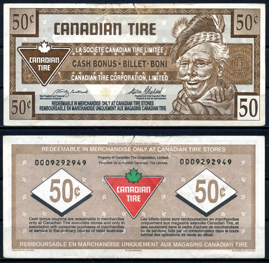 Канада купон на 50 центов 1996 Canadian Tire бумага 2195-29-3-1