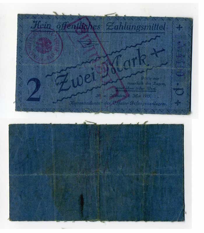 Германия 2 марки 1916 Ганновер, Мюнден, лагерь военнопленных офицеров, перфорация C-3084, Tieste 345.11 пластик 504-42-3-2