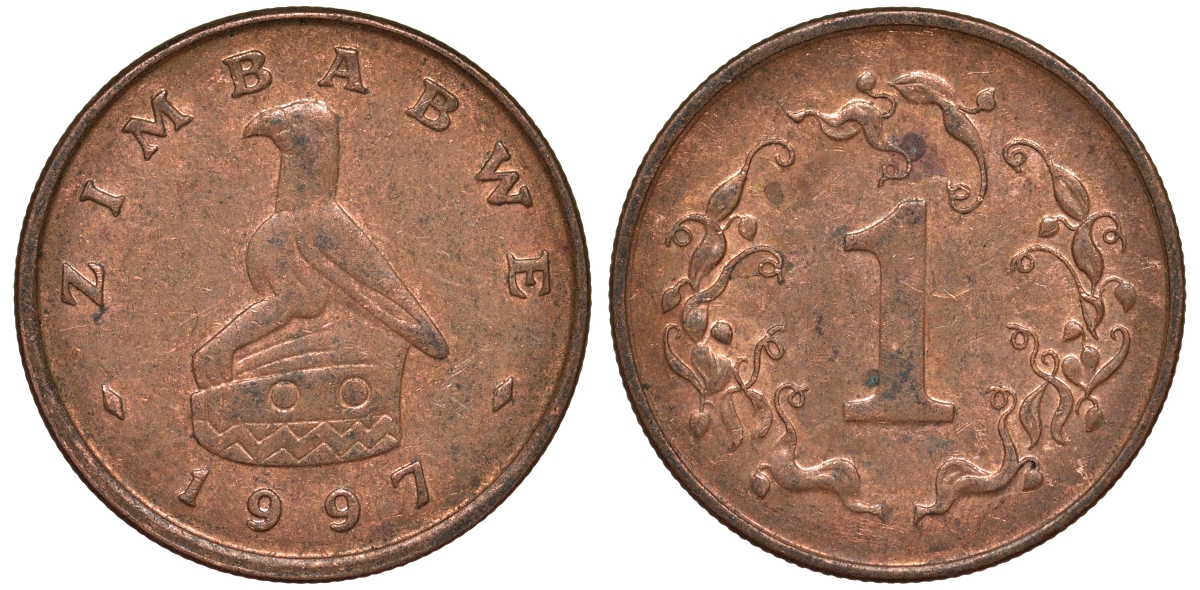 Зимбабве 1 цент 1997 птица-идол KM 1a сталь плакированная бронзой 4164-549