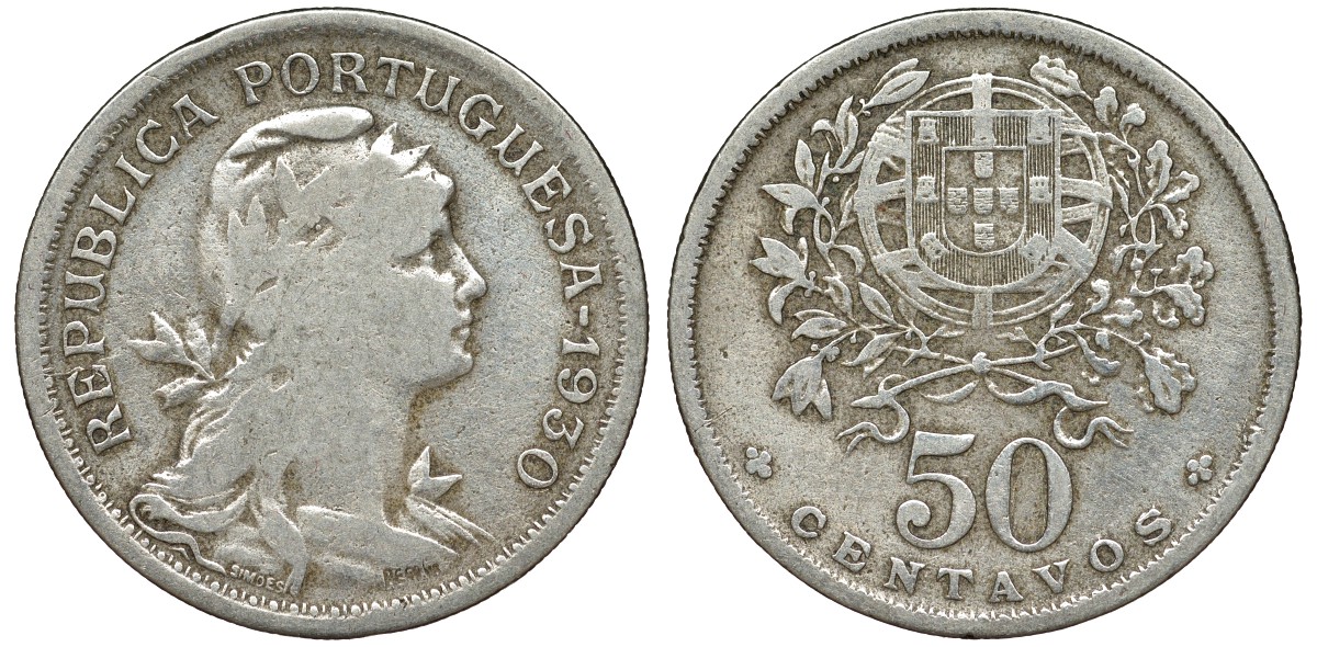 Португалия 50 сентаво 1930 KM 577 медно-никель 51-3232