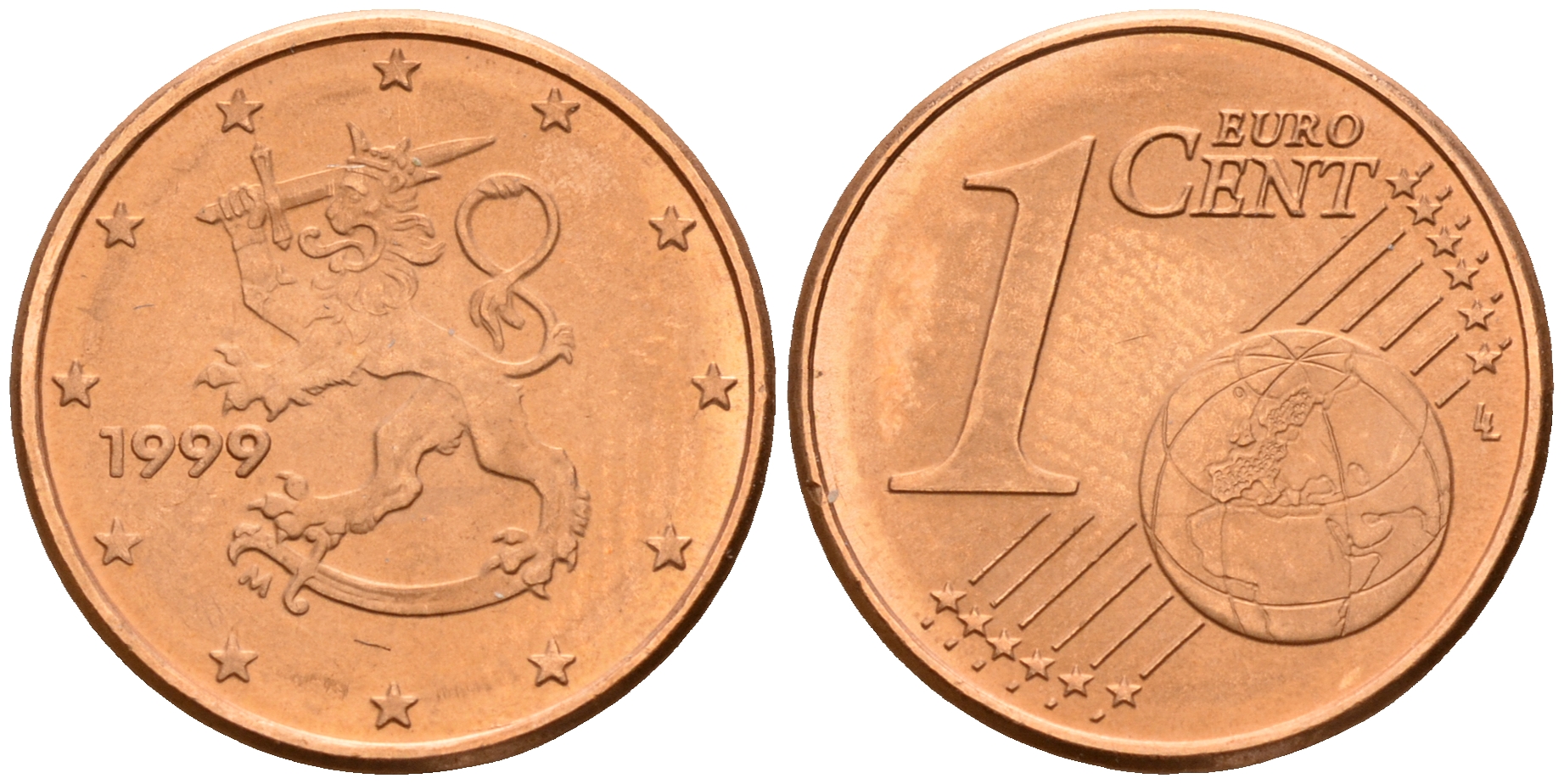 Финляндия 1 евроцент 1999  KM 98 сталь плакированная медью  UNC  4189-149