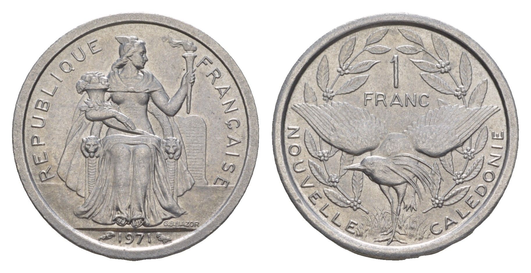 Новая Каледония 1 франк 1971 KM 8 алюминий UNC 4646-555