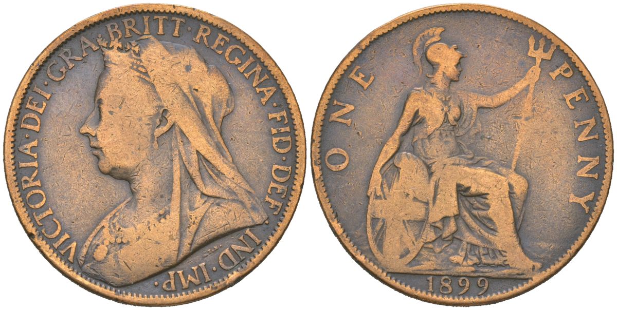 Великобритания 1 пенни 1899 Виктория (1837-1901) KM 790, Spink 3961 бронза 221-1223