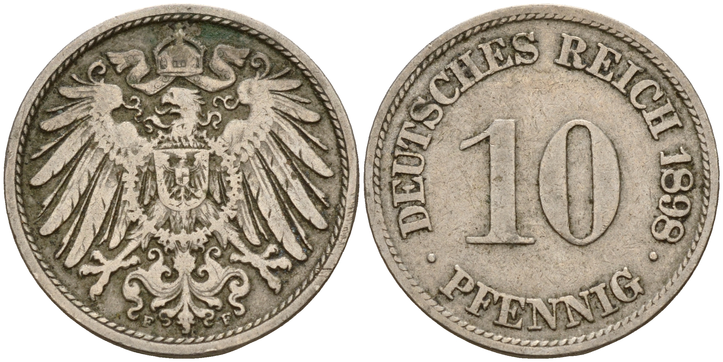 Германия 10 пфеннигов 1898 F J. 13,  KM 12 медно-никель    4603-553