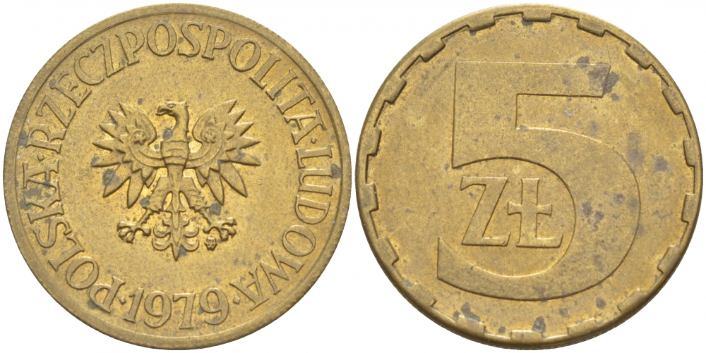 ПОЛЬША 5 ЗЛОТЫХ 1979 MW KM 81.1 латунь 4539-826