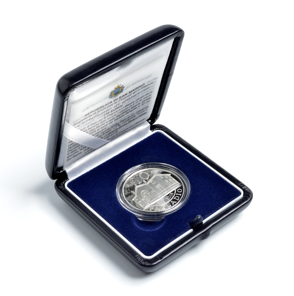 Сан-Марино 10 евро 2008 500 лет Андреа Палладио, в оригинальной коробке, сертификат KM 514 серебро PROOF 2-5-2-9