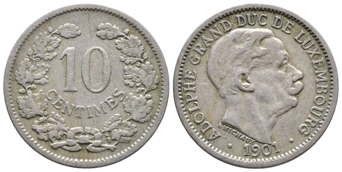 Люксембург 10 сантимов 1901 герцог Адольф (1890-1905) KM 25 медно-никель 259-512