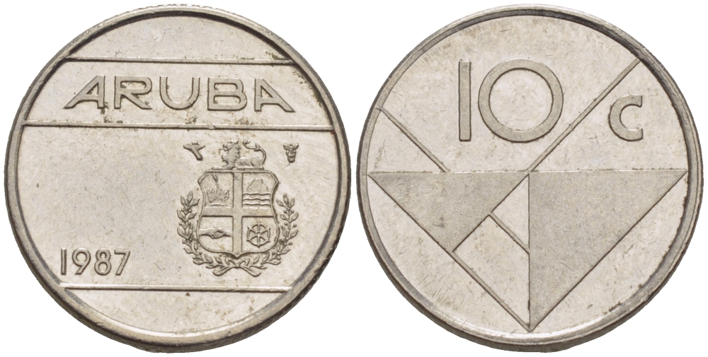 Аруба 10 центов 1987 Беатрикс (1980-2013) KM 2 сталь плакированная никелем 66-358