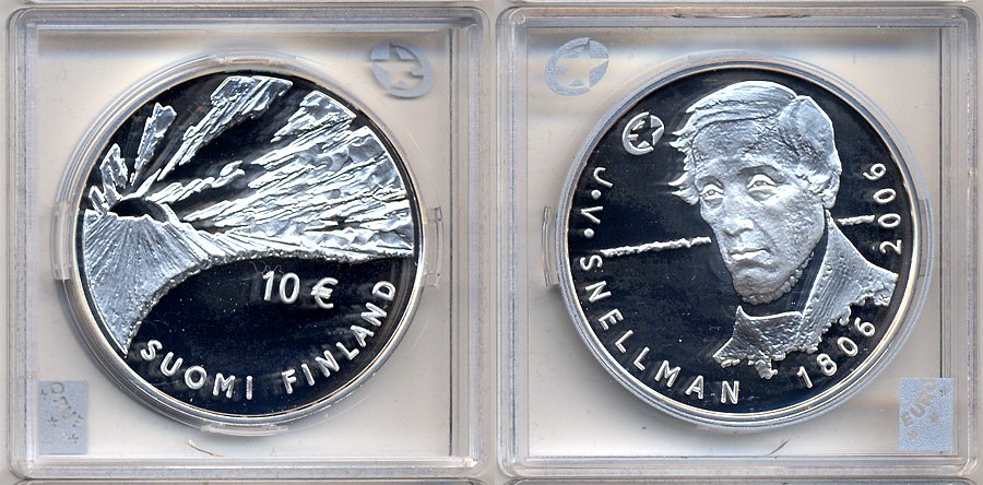 Финляндия 10 евро 2006 200 лет со дня рождения Йохана Снелльмана, философ KM 124 серебро PROOF 5-3-1-43