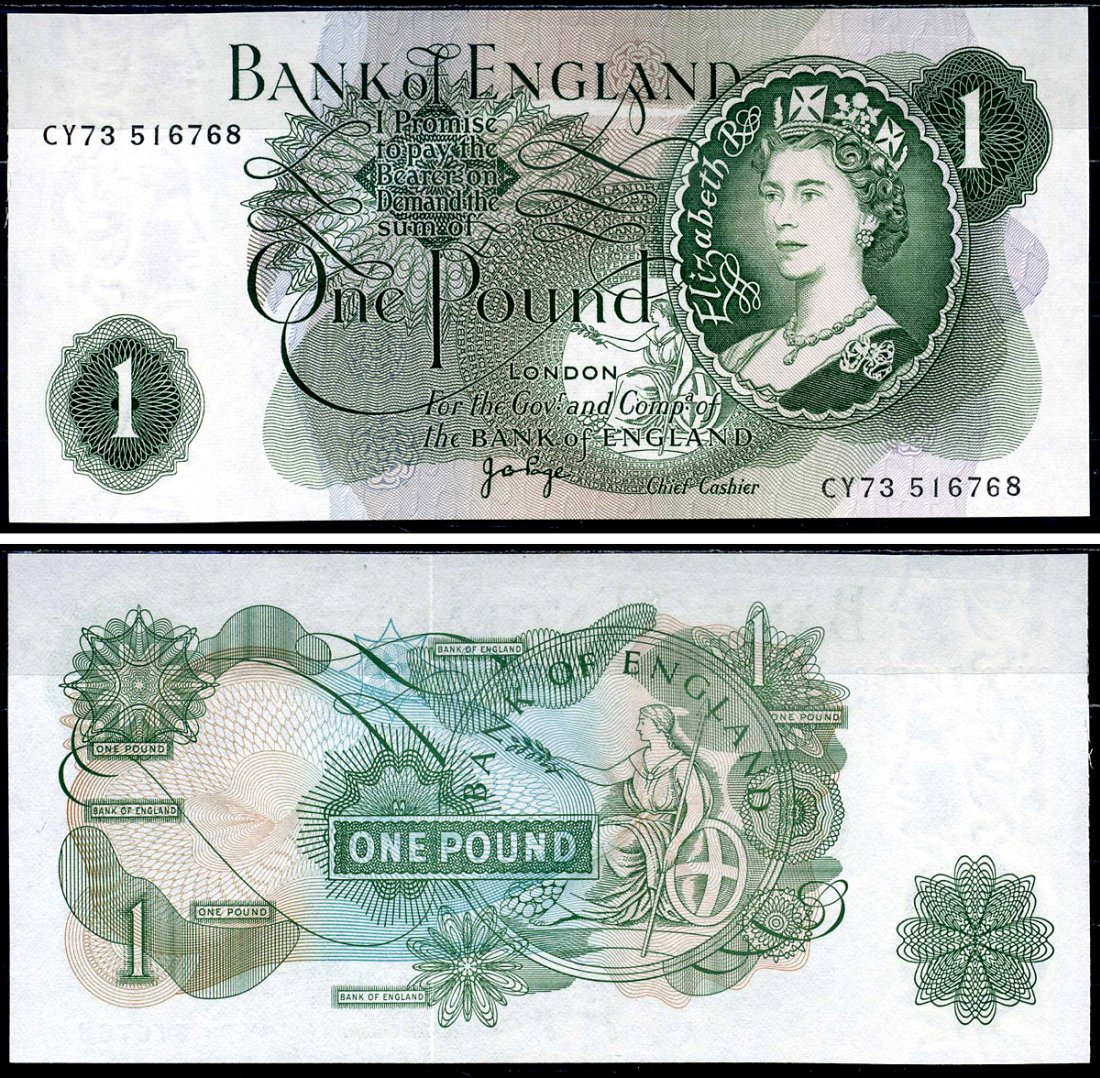 Англия 1 фунт ND (1960-1977) Банк Англии, серия CY73 Pick 374g бумага UNC (пресс) 7202-48-2