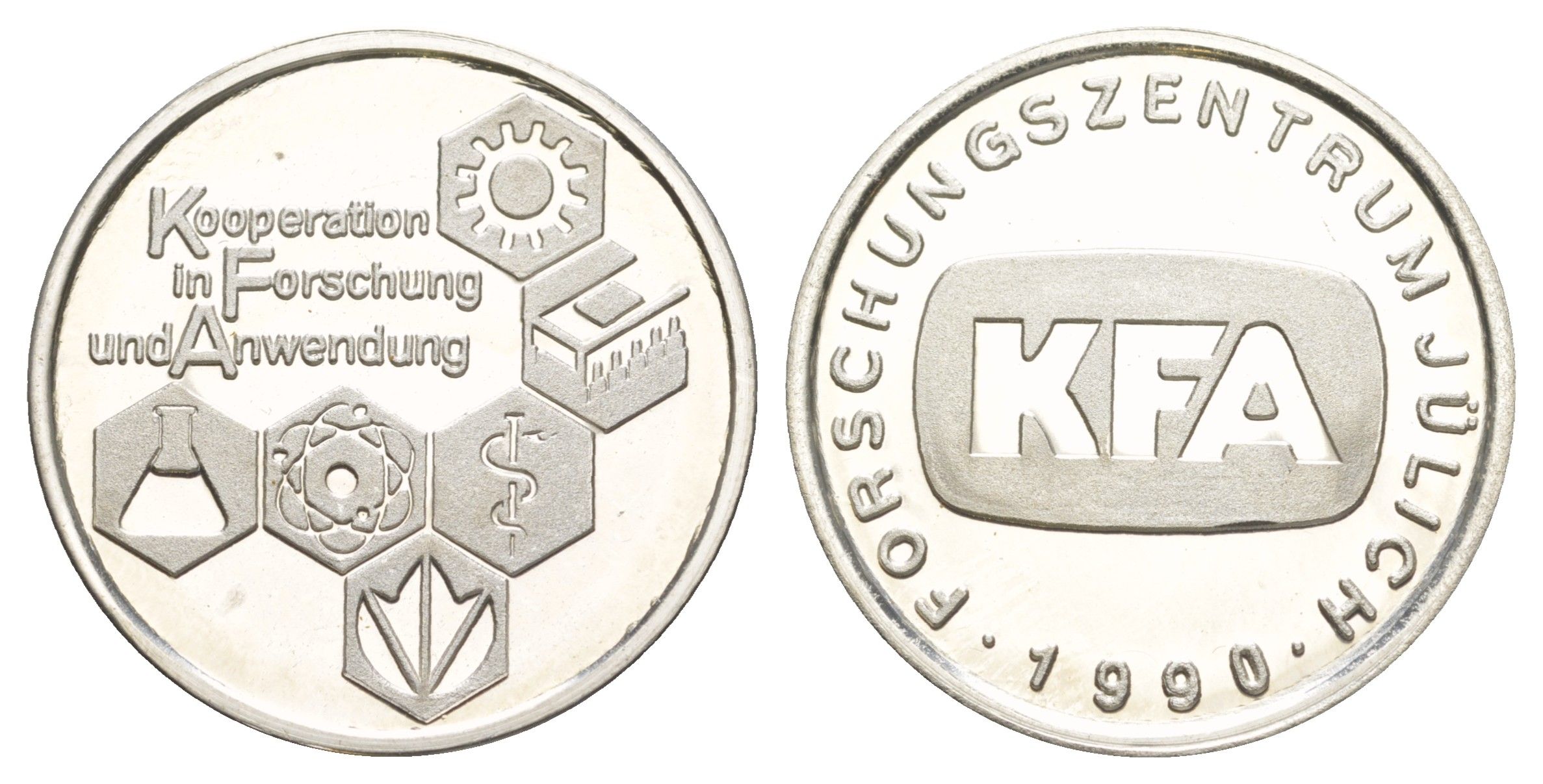 Германия, Юлихский исследовательский центр медаль сотрудничество в исследованиях и применениях 1990 сотрудничество в исследованиях и применениях, диаметр 30 мм, вес 9,1 гр медно-никель PROOF 3896-1214