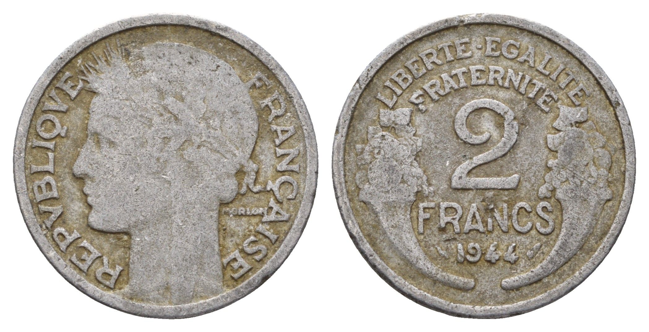 Франция 2 франка 1944 KM 886a.1, Le Franc 269.4 алюминий 4118-545