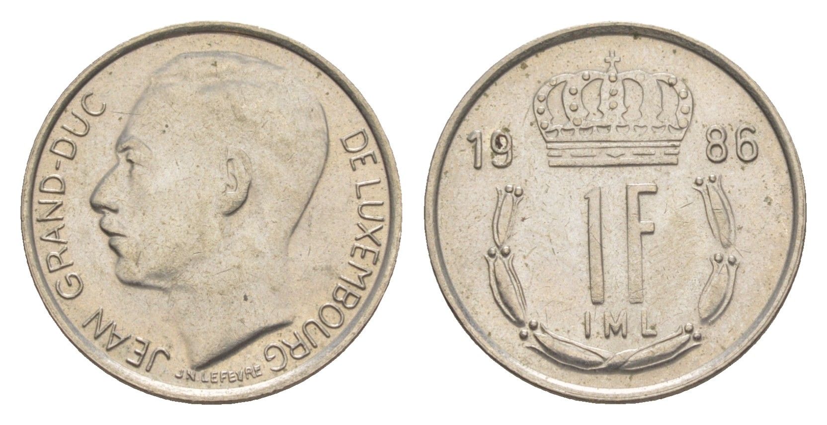 Люксембург 1 франк 1986 Герцог Жан (1964-1999) KM 59 медно-никель 4643-551