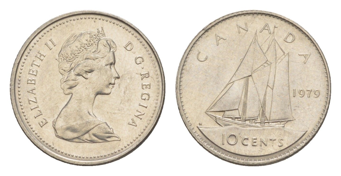 Канада 10 центов 1979 Елизавета II (1952-2022), парусник KM 77 никель 4639-641