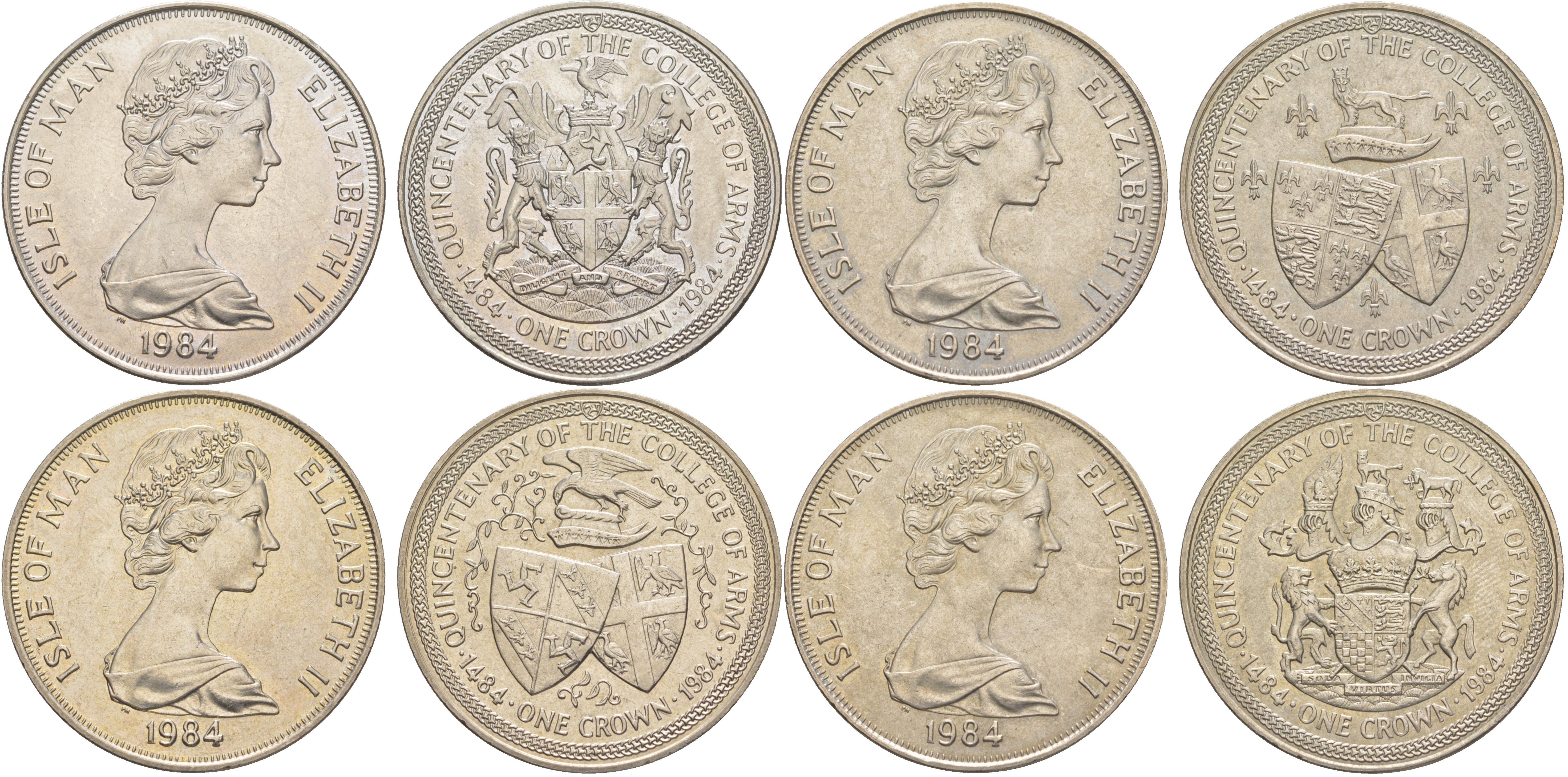Остров Мэн полный набор из 4 монет (1 крона) 1984 Геральдическая палата KM 121, 122, 123 и 124 медно-никель BU 4537-731-734