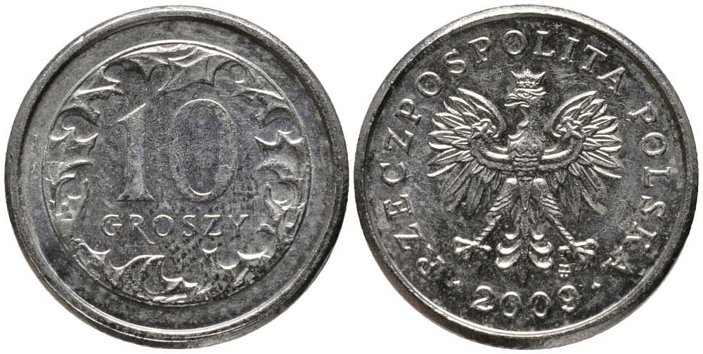 ПОЛЬША 10 ГРОШЕЙ 2009 MW KM 279 медно-никель 201-452