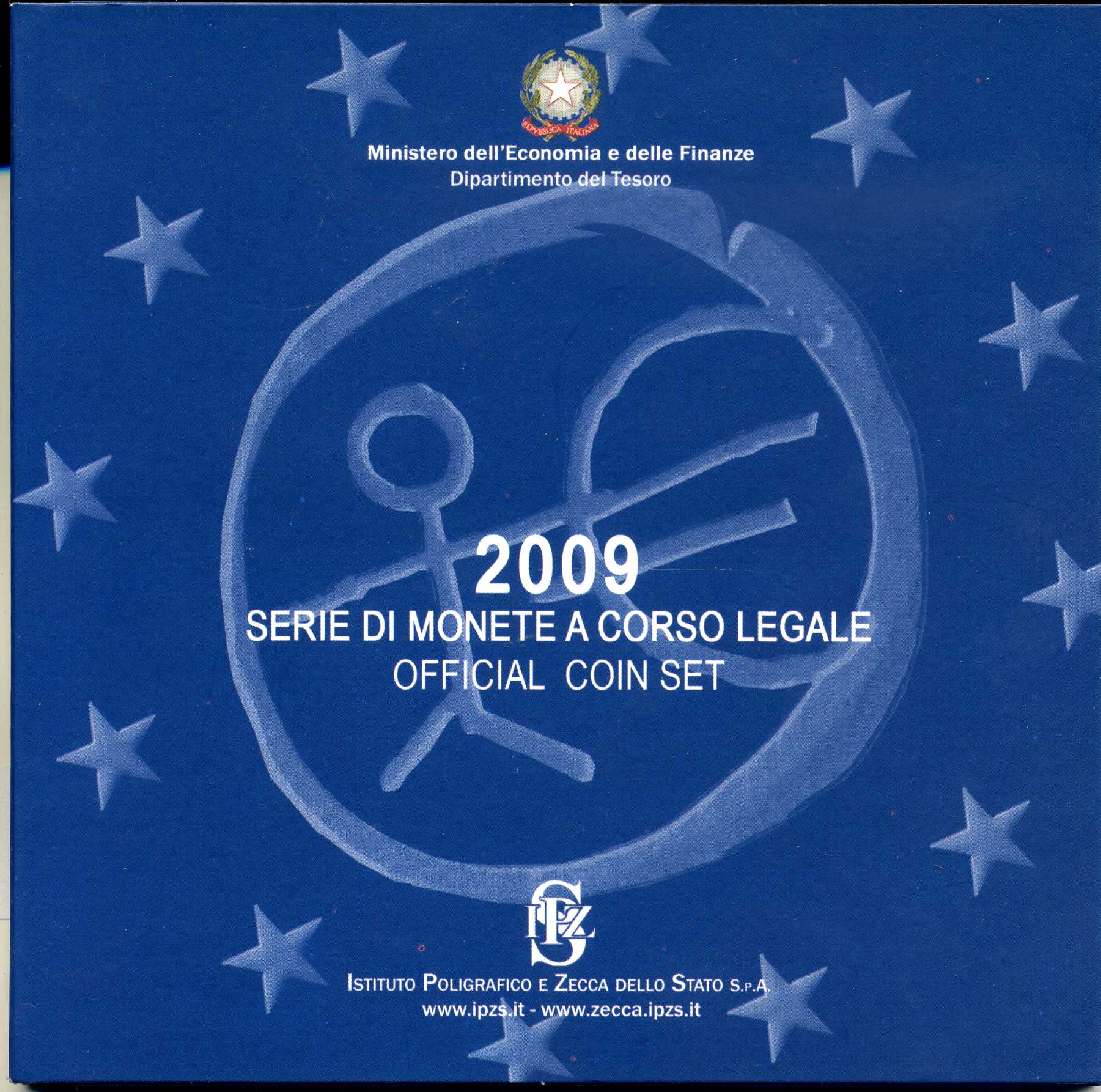 Италия евронабор из 9 монет 2009 10 лет Валютному союзу, запайка в пластик, оригинальный картонный буклет BUNC 5-4-4-26
