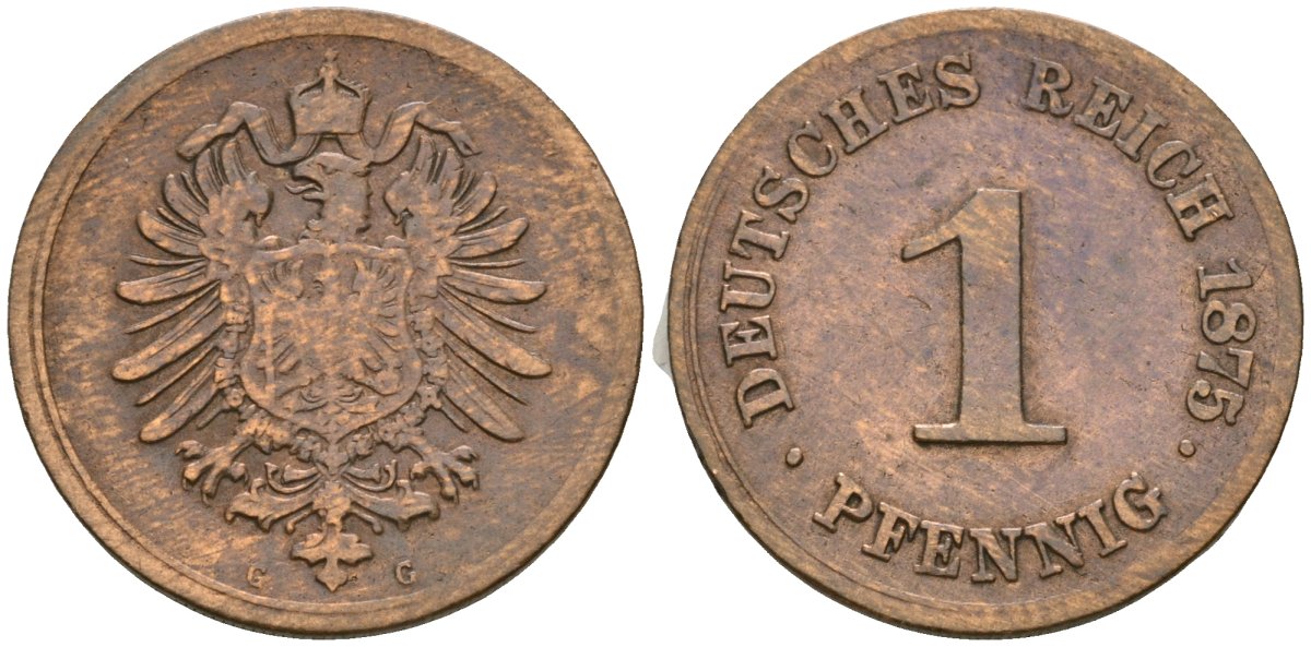 Германия 1 пфенниг 1875 G, Вильгельм I (1871-1888) KM 1, J. 1 медь 4547-231