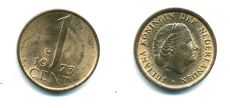 НИДЕРЛАНДЫ 1 ЦЕНТ 1973 ЮЛИАНА KM 180 бронза 76-314