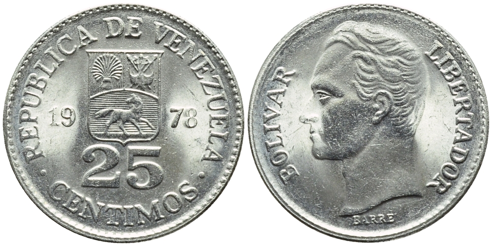 Венесуэла 25 сентимо 1978 Симон Боливар KM 50.1 никель 4392-962