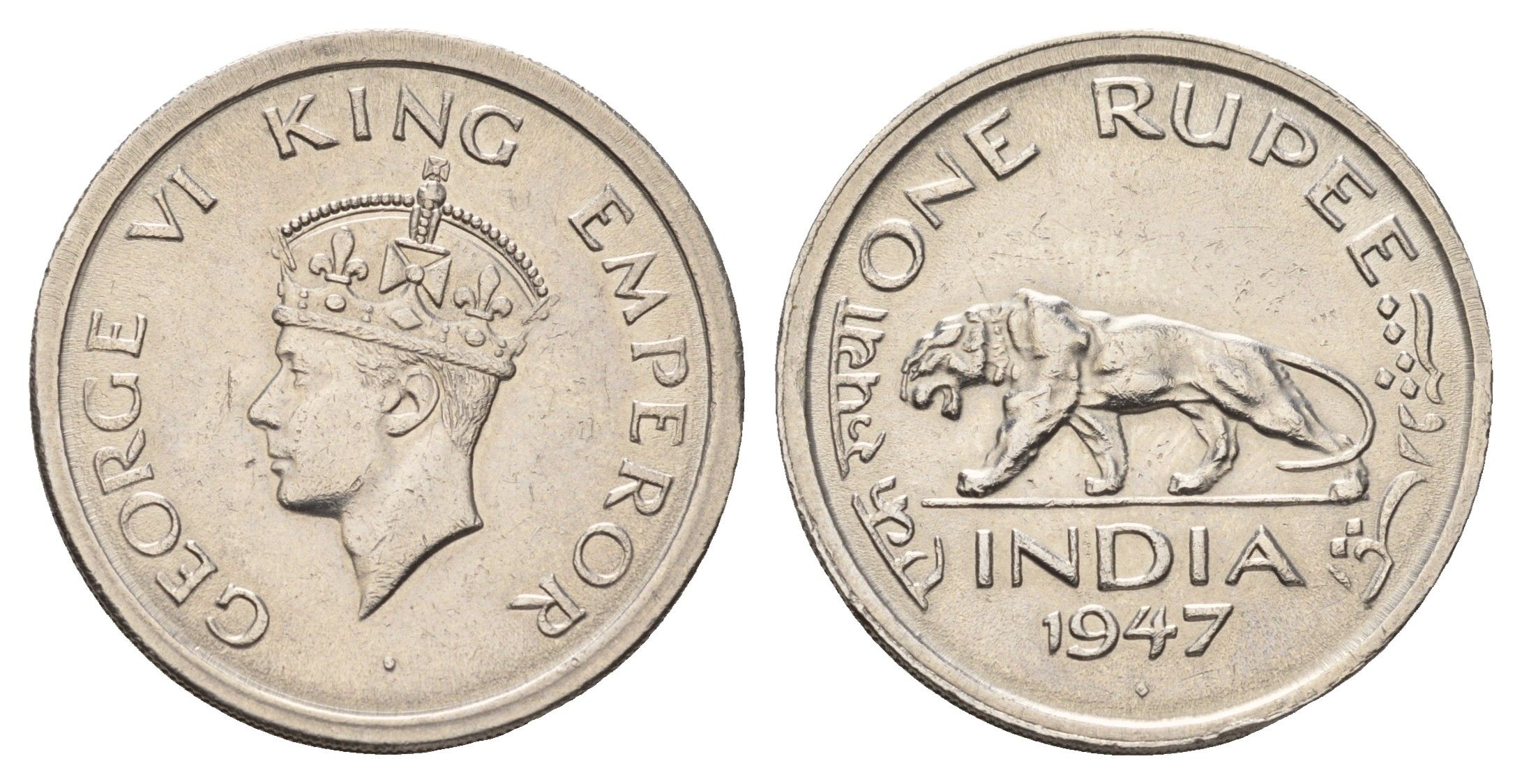 Британская Индия 1 рупия 1947 Георг VI (1936-1952), год-тип KM 559 никель 4652-1241