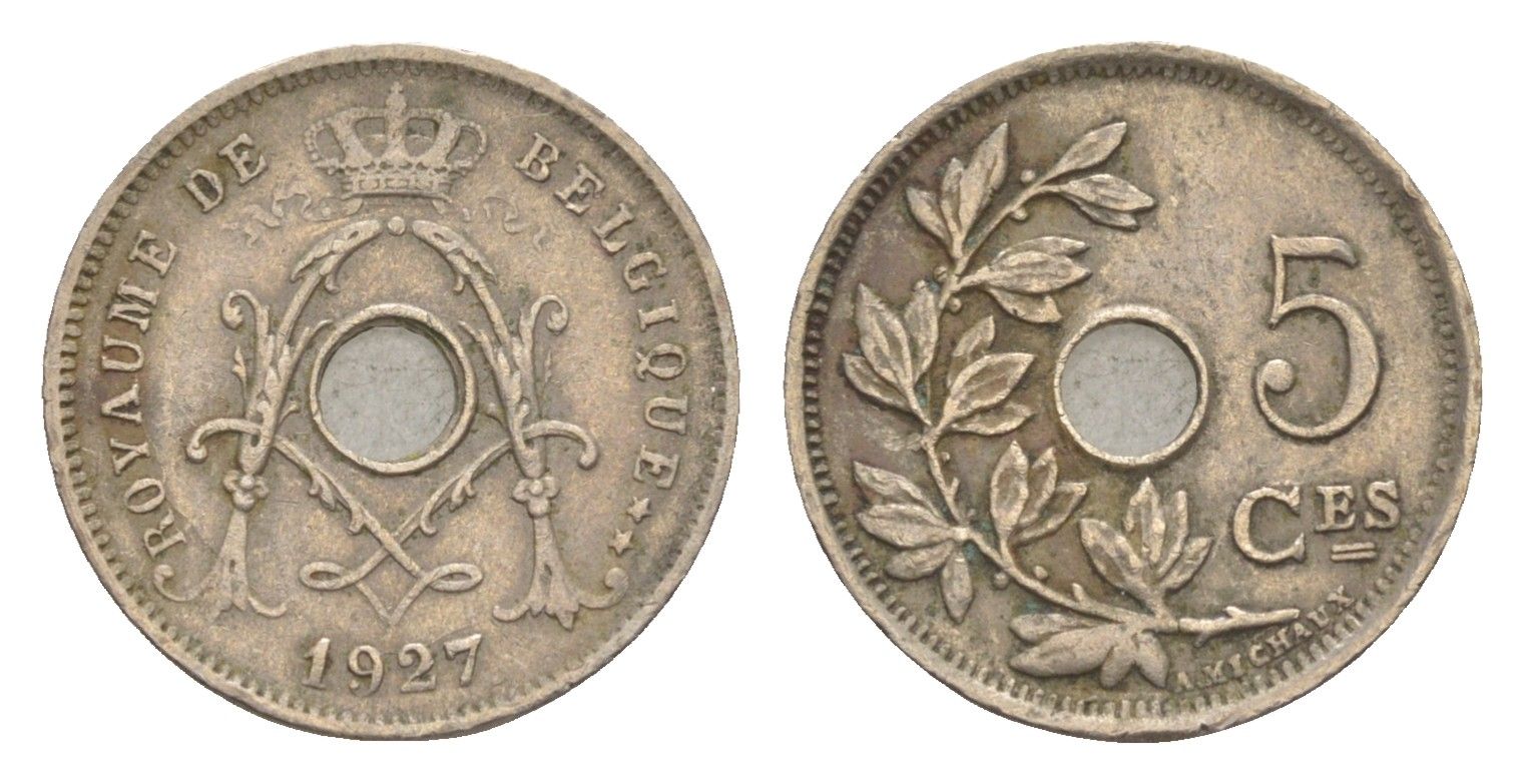 Бельгия 5 сантимов 1927 Belgique, Альберт I (1909-1934) KM 66 медно-никель 4640-1031