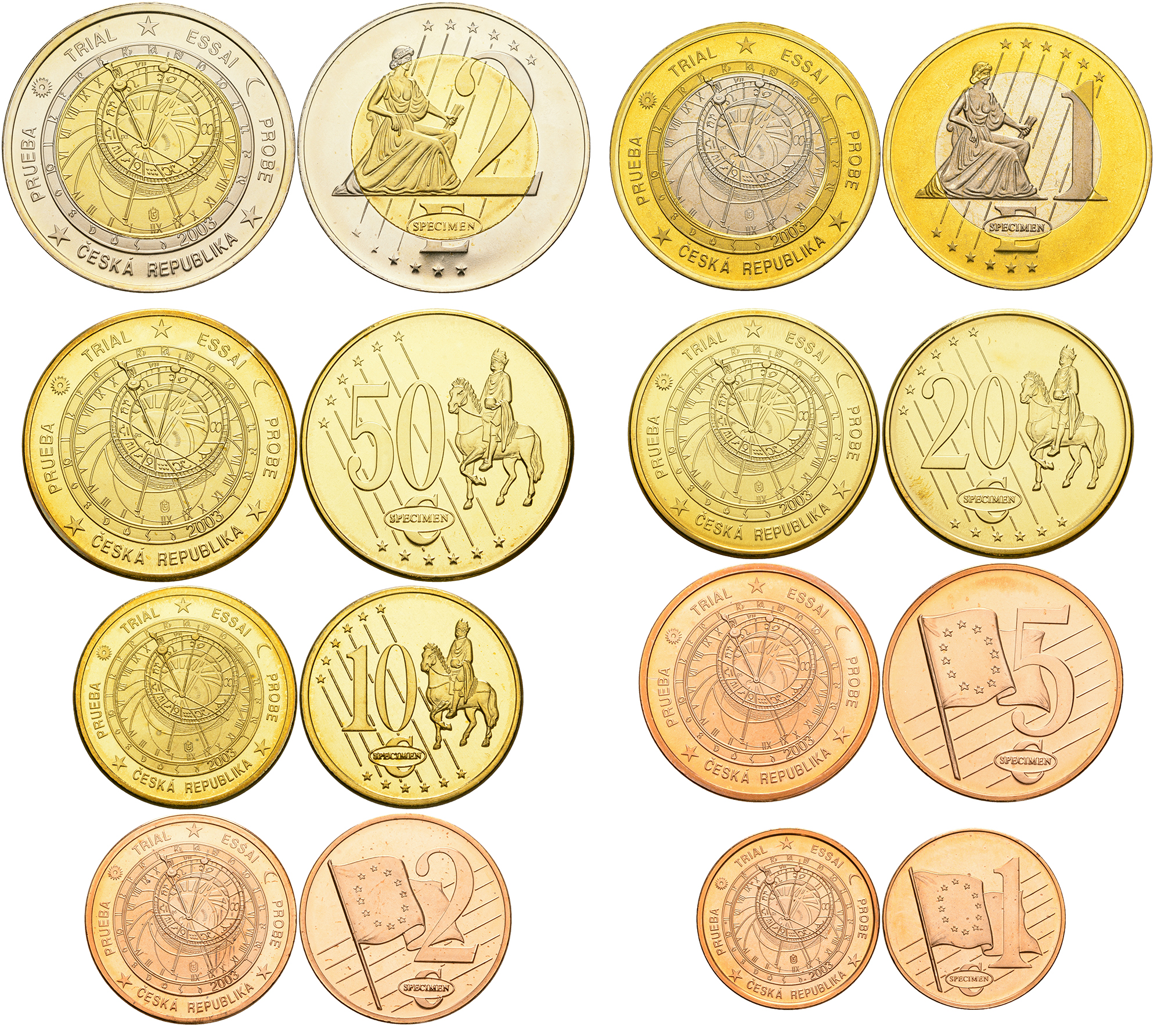 Чехия набор из 8 монет 2003 probe, essai, европробники большого формата, в капсулах и буклете PROOF 3-6-4-41