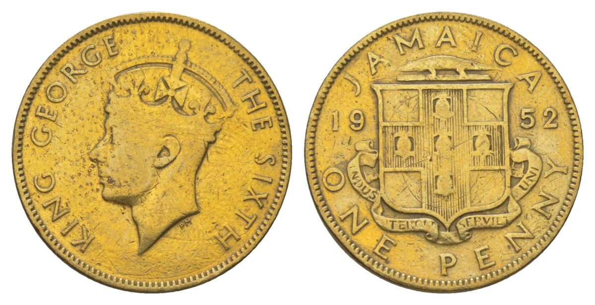 Ямайка 1 пенни 1952 KM 35 никель латунь 4628-631