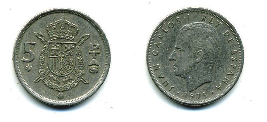 Испания 5 песет 1975 (78) Хуан Карлос I (1975-2014) KM 807 медно-никель 51-4436