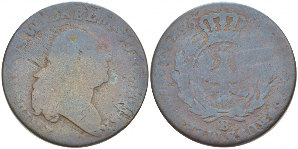 Польша, Южная Пруссия 1 ГРОССУС 1796 В, Фридрих Вильгельм II Прусский (1786-1797) KM 3 медь 4539-935