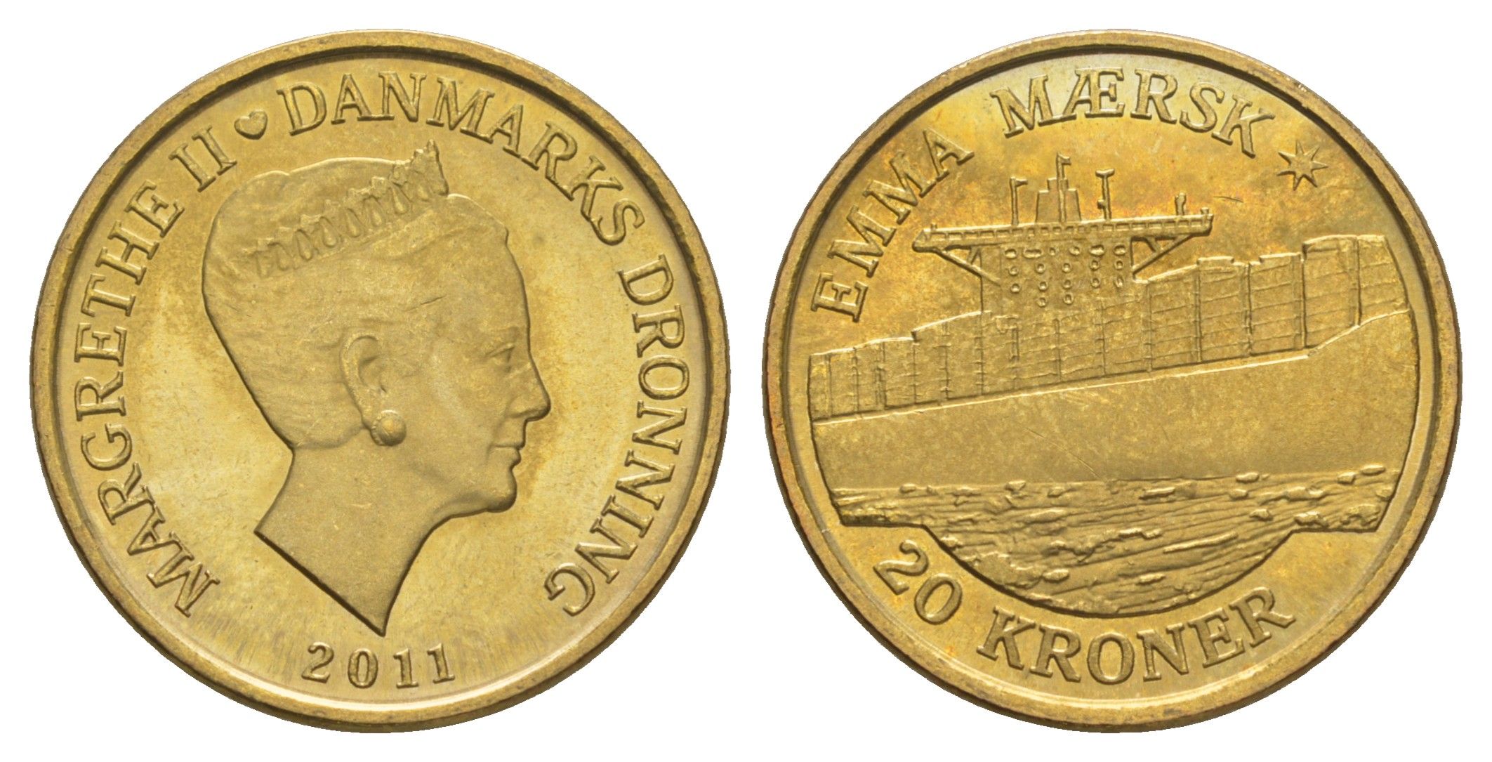 Дания 20 крон 2011 Корабли - Эмма Маэрск KM 942 алюминиевая бронза UNC 4650-924