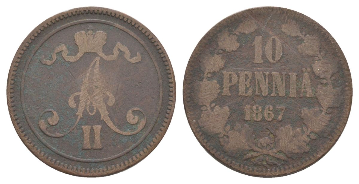 Россия для Финляндии 10 пенни 1867 Александр II (1855-1881) Биткин 653 медь 4185-325