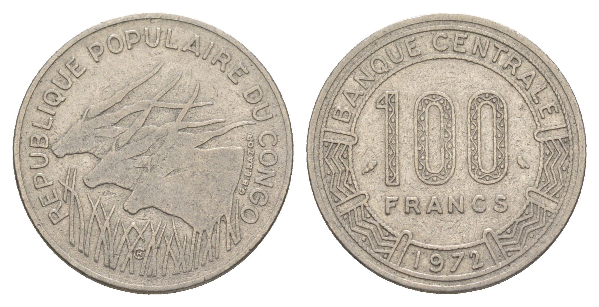 Конго 100 франков 1972 KM 1 никель 4544-854