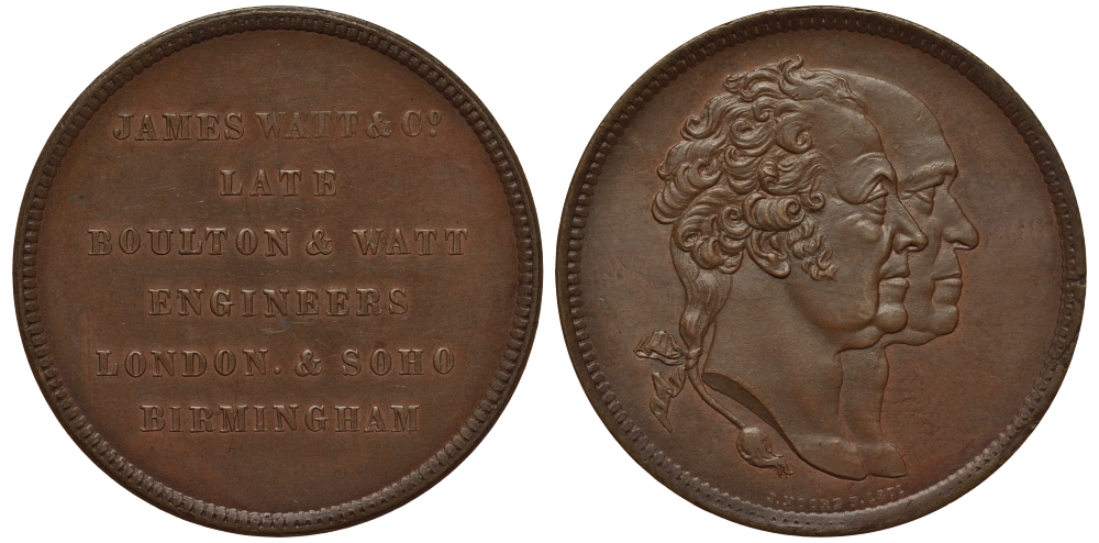 Англия медаль XIX век Болтон и Ватт, великие инженеры Лондона BHM 2922, Eimer 1617 бронза 11-203-45