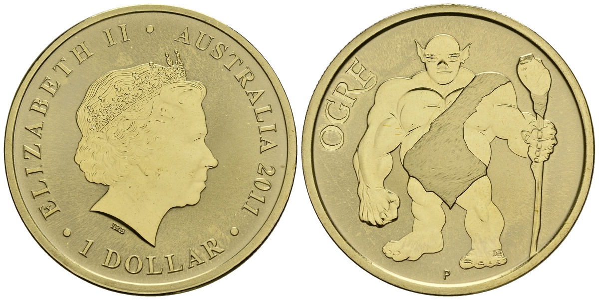 Австралия 1 доллар 2011 серия мифические существа, огр KM 1586 алюминиевая бронза UNC M41-21