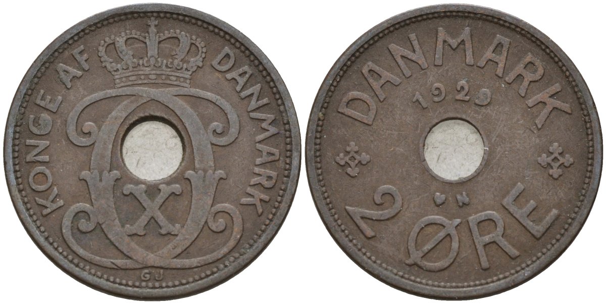 Дания 2 эре 1929 Кристиан X (1912-1947) KM 827 бронза 4147-464